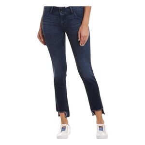 Hudson Cat Mid-Rise Skinny Jeans Blue Dark Wash Distressed Step Hem Flap Pockets